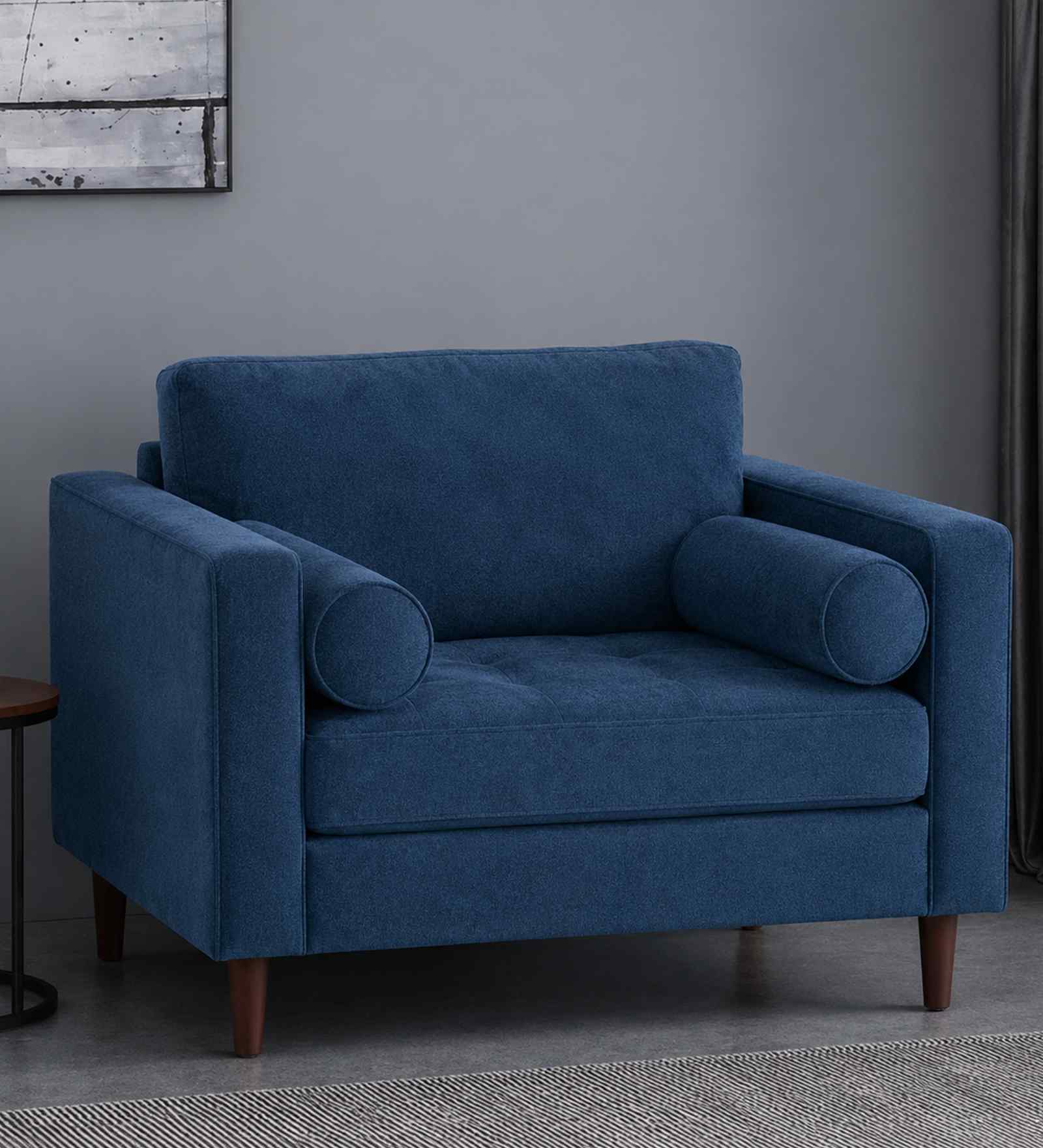 Bruch Boucle Fabric Arm Chair In Blue Colour