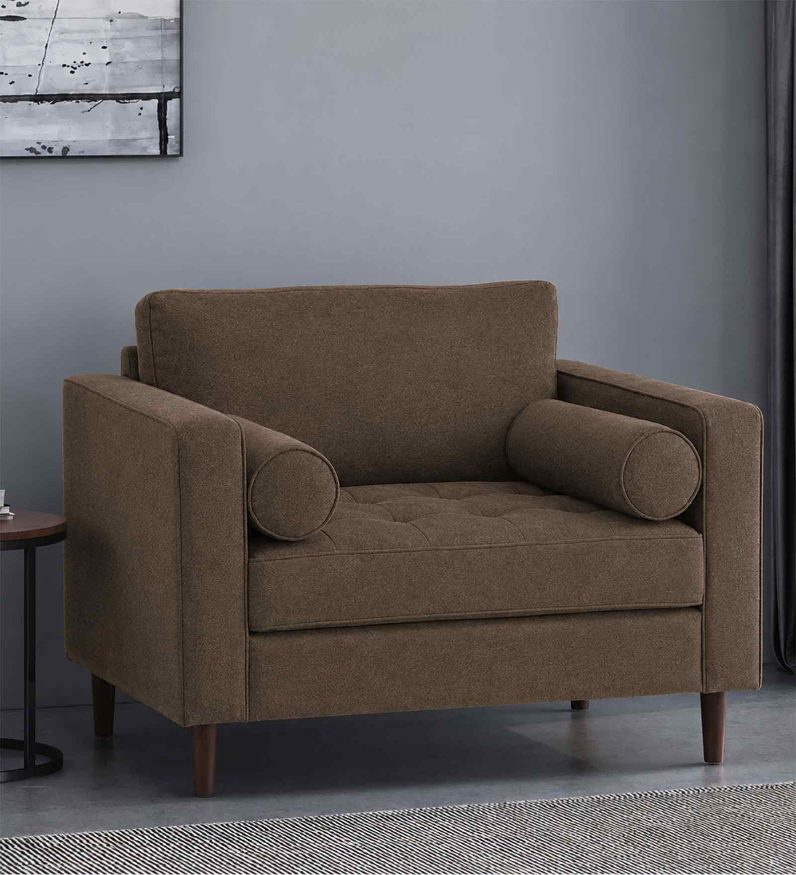 Bruch Boucle Fabric Arm Chair In Brown Colour