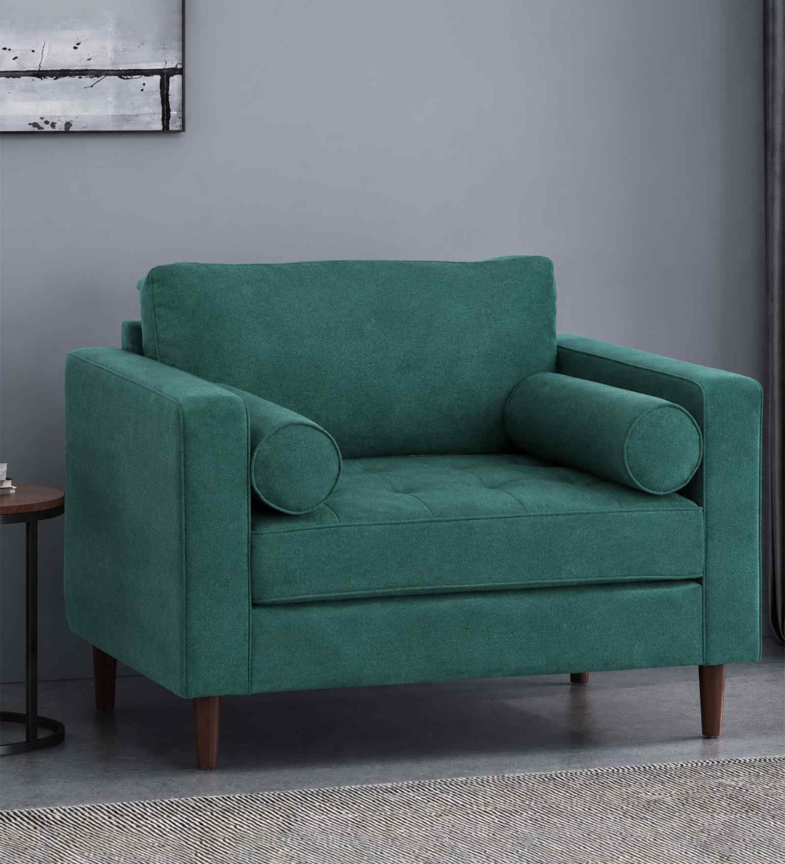 Bruch Boucle Fabric Arm Chair In Green Colour