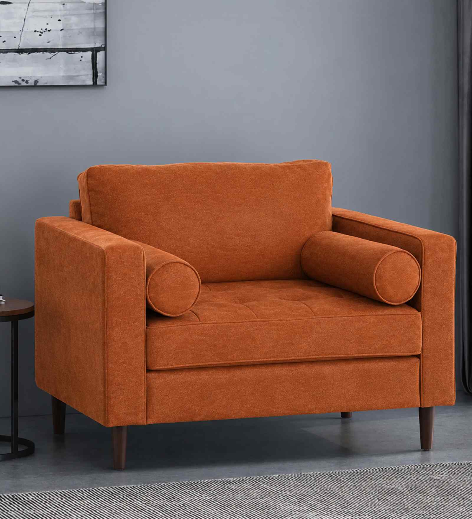 Bruch Boucle Fabric Arm Chair In Orange Colour