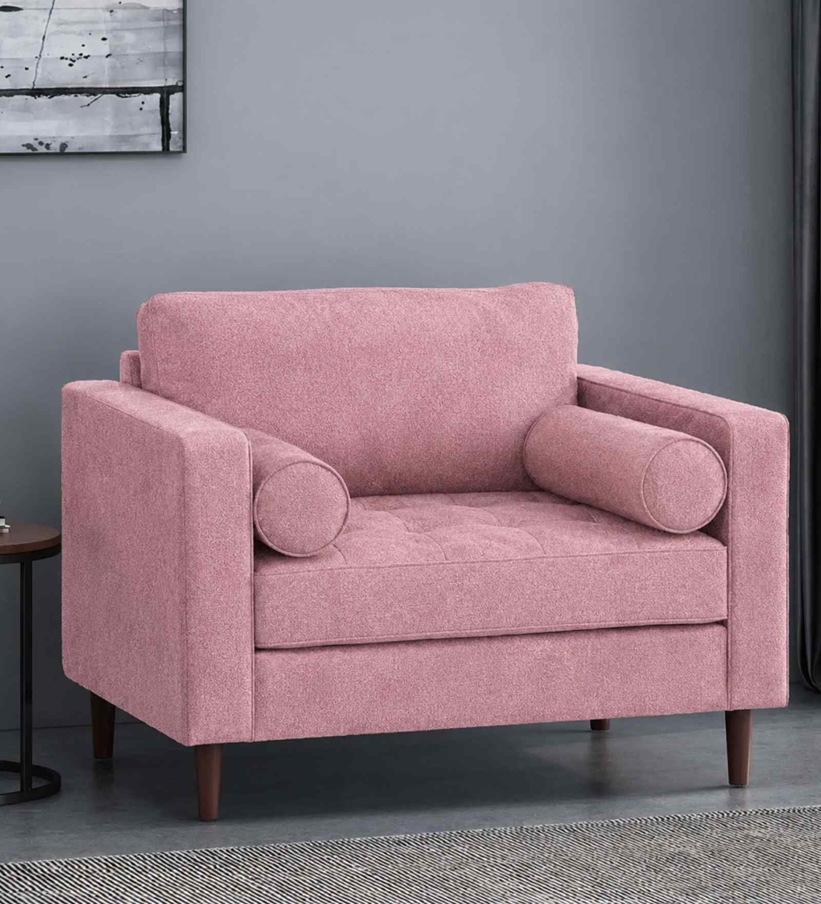 Bruch Boucle Fabric Arm Chair In Pink Colour