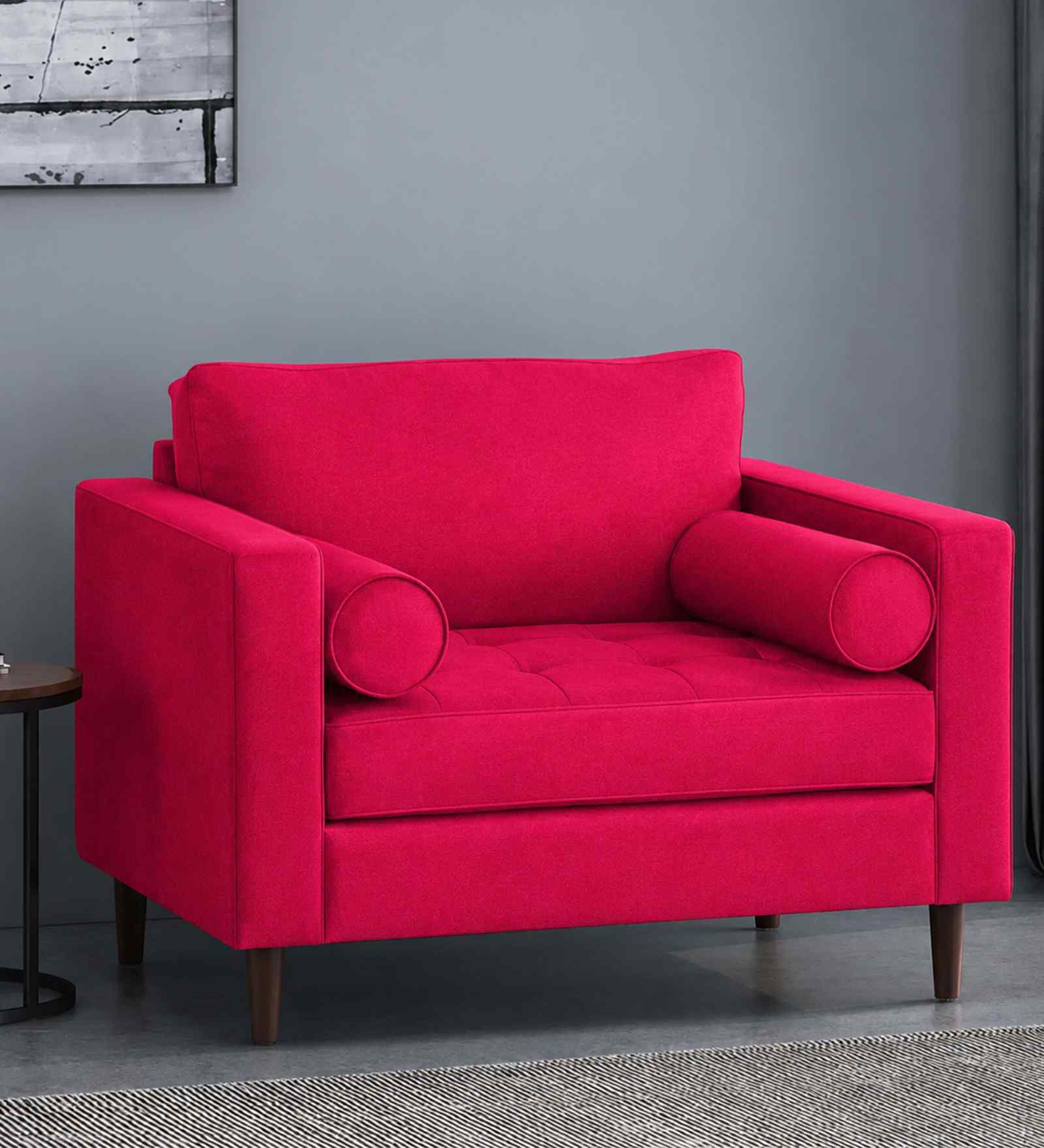 Bruch Boucle Fabric Arm Chair In Red Colour