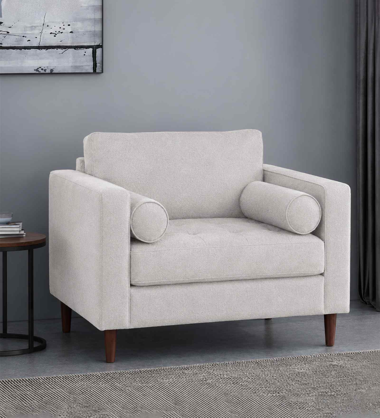 Bruch Boucle Fabric Arm Chair In White Colour