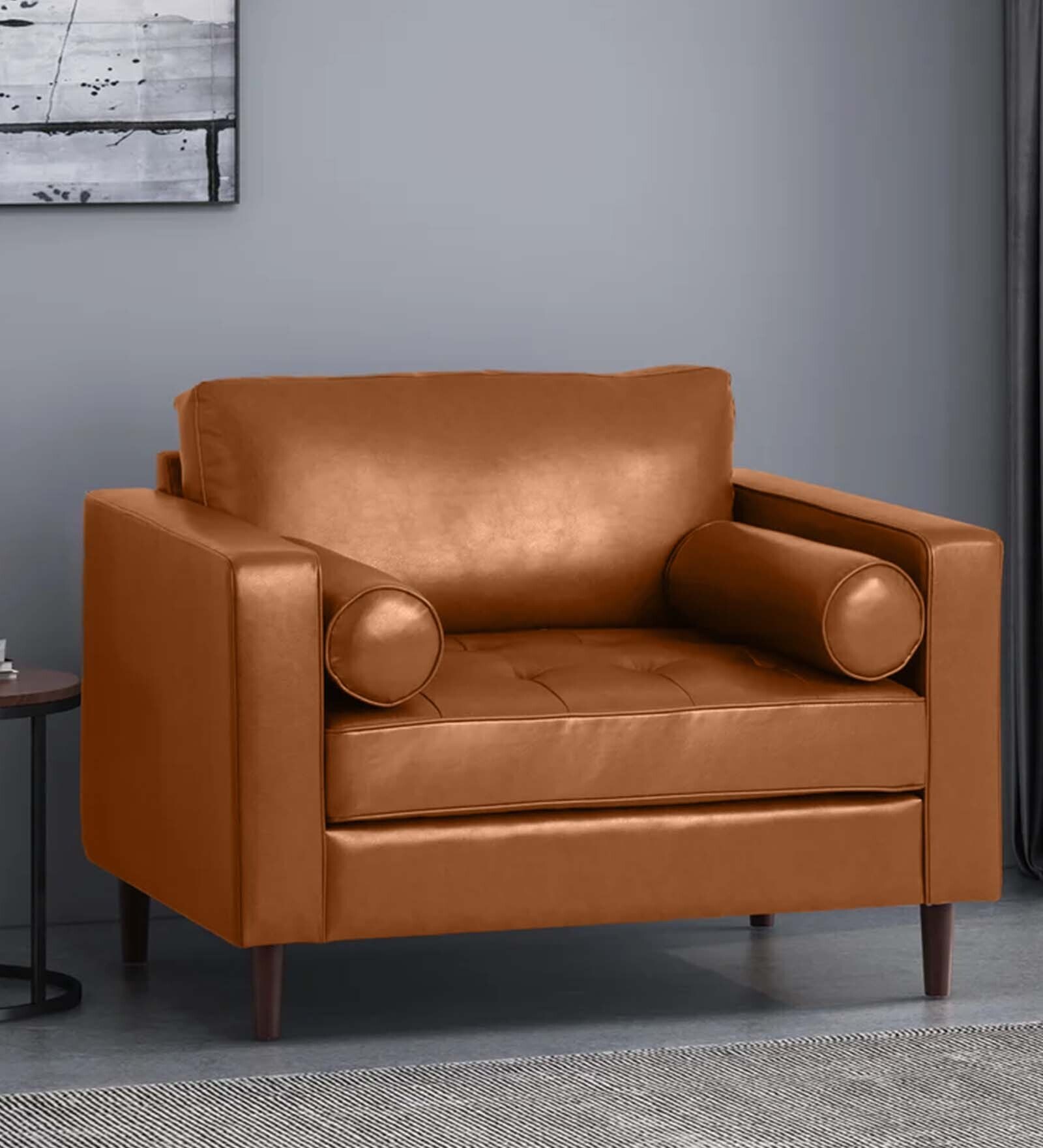 Bruch Pu Leather 1 Seater Sofa in Tan Colour