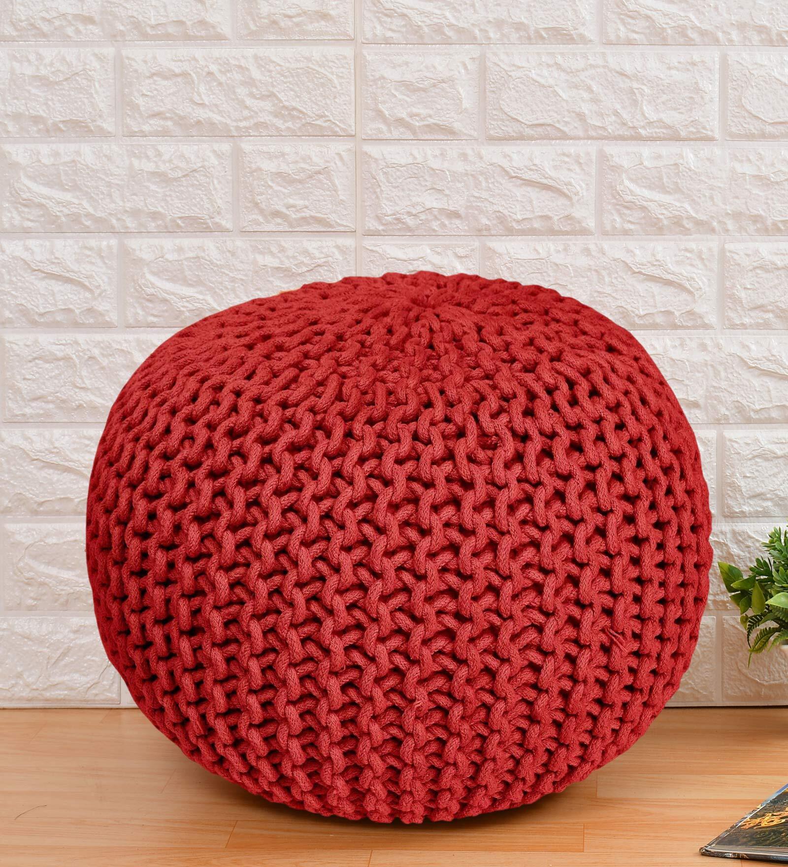 Brylane Knitted Pouffe in Red Colour