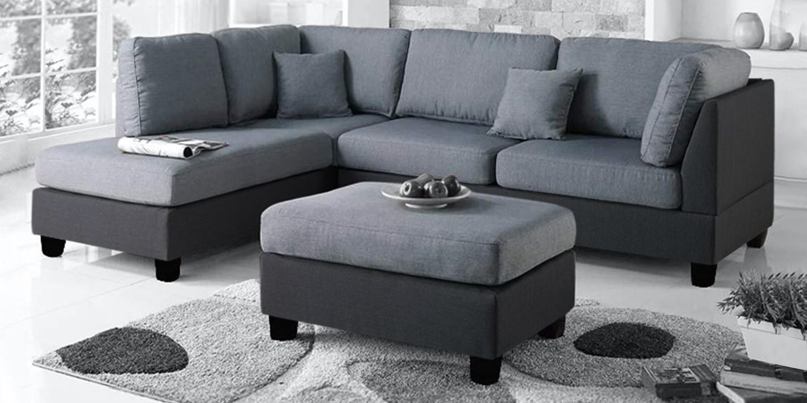 Brella Fabric RHS Sectional Sofa ( 3+ Lounger) in Light Grey & Dark Grey Colour