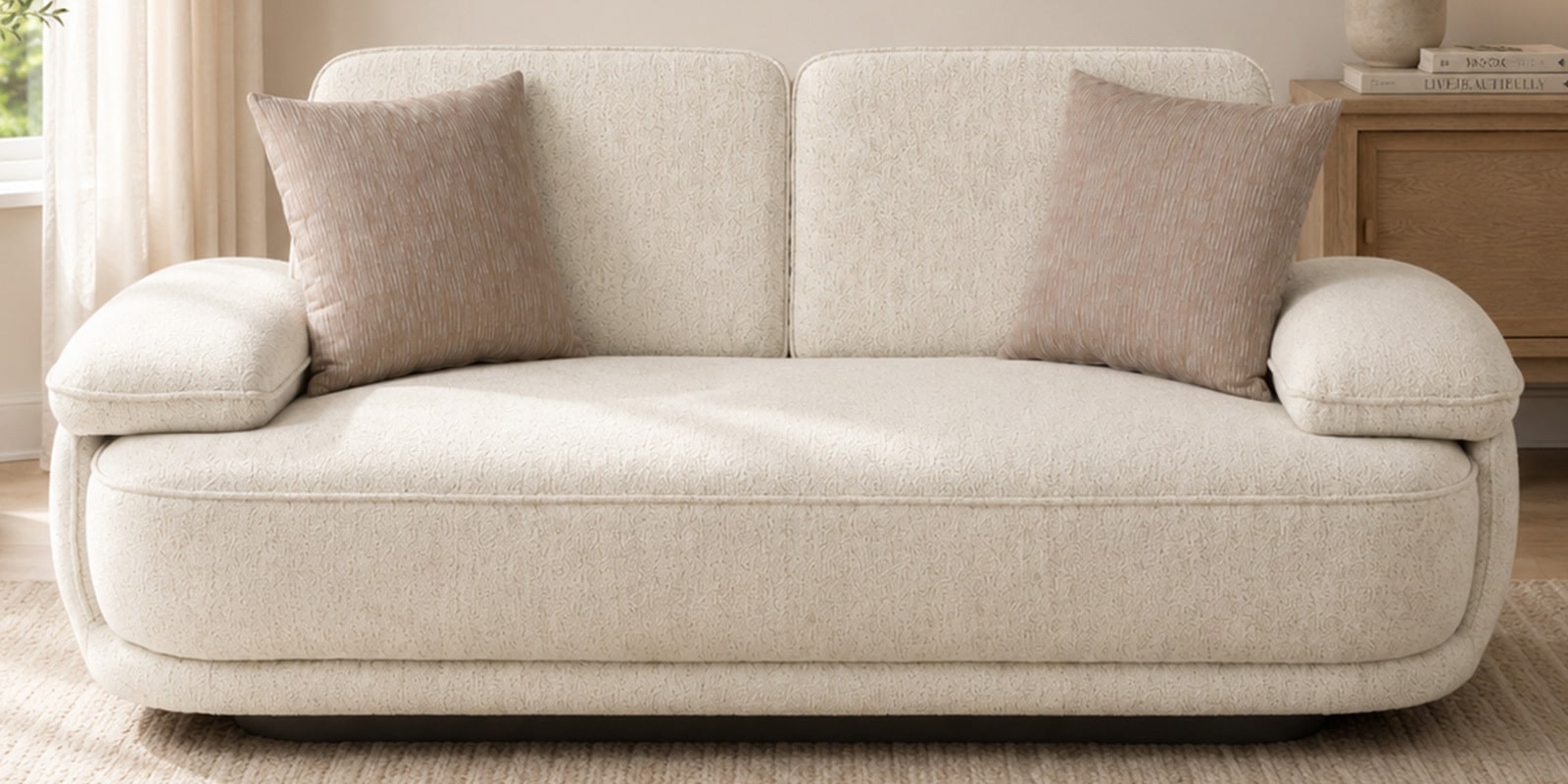 Brina Fabric 2 Seater Sofa with Adjustable Backrest in Beige Colour Brina Fabric 2 Seater Sofa with Adjustable Backrest in Beige Colour