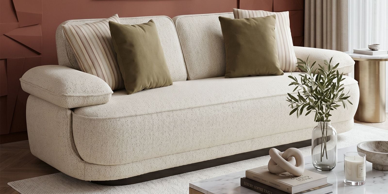 Brina Fabric 2 Seater Sofa with Adjustable Backrest in Beige Colour Brina Fabric 2 Seater Sofa with Adjustable Backrest in Beige Colour