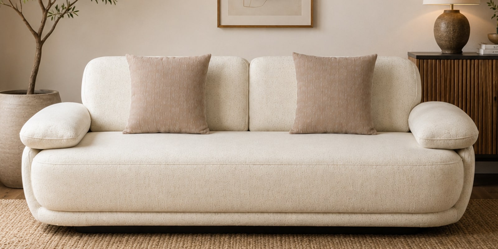 Brina Fabric 3 Seater Sofa with Adjustable Backrest in Beige Colour