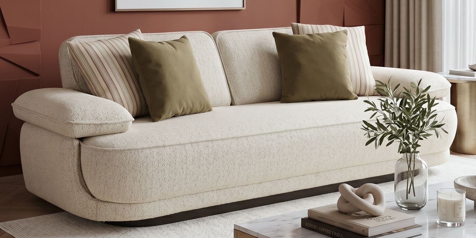 Brina Fabric 3 Seater Sofa with Adjustable Backrest in Beige Colour Brina Fabric 3 Seater Sofa with Adjustable Backrest in Beige Colour