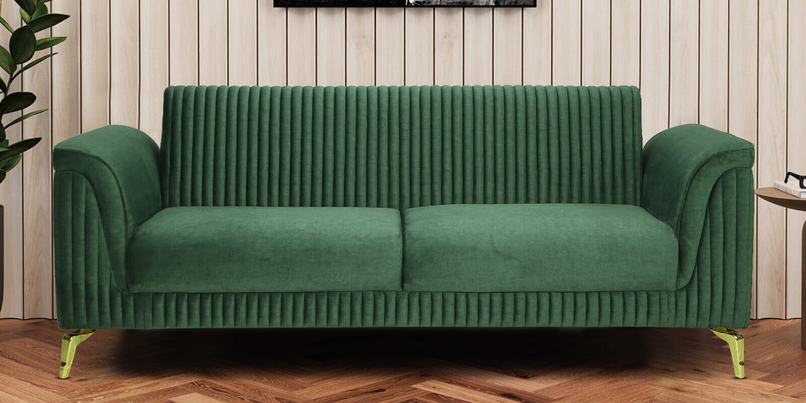 Brio Velvet 3 Seater Sofa In Textured Green Colour
