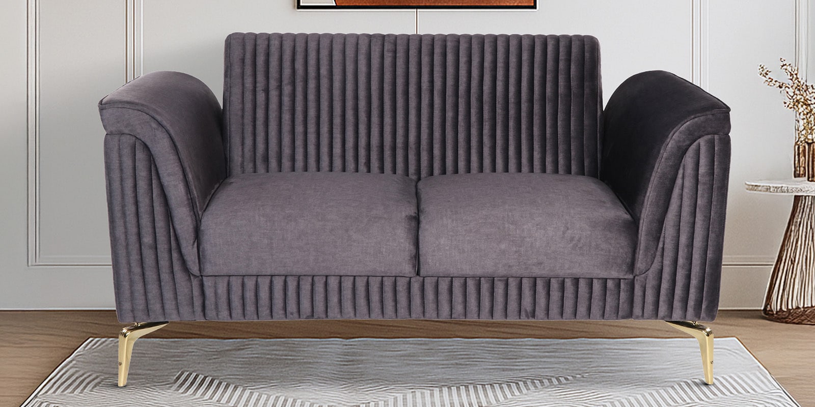 Brio Velvet Fabric 2 Seater Sofa in Textured Grey Color