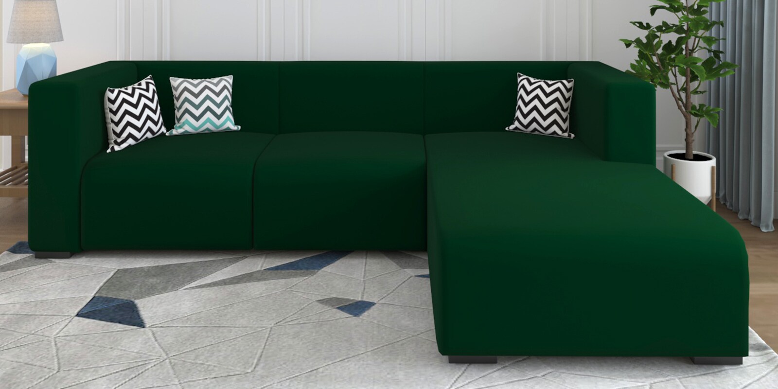 Bristol Velvet RHS Sectional Sofa (2 + Lounger) In Emerald Green Colour Bristol Velvet RHS Sectional Sofa (2 + Lounger) In Emerald Green Colour