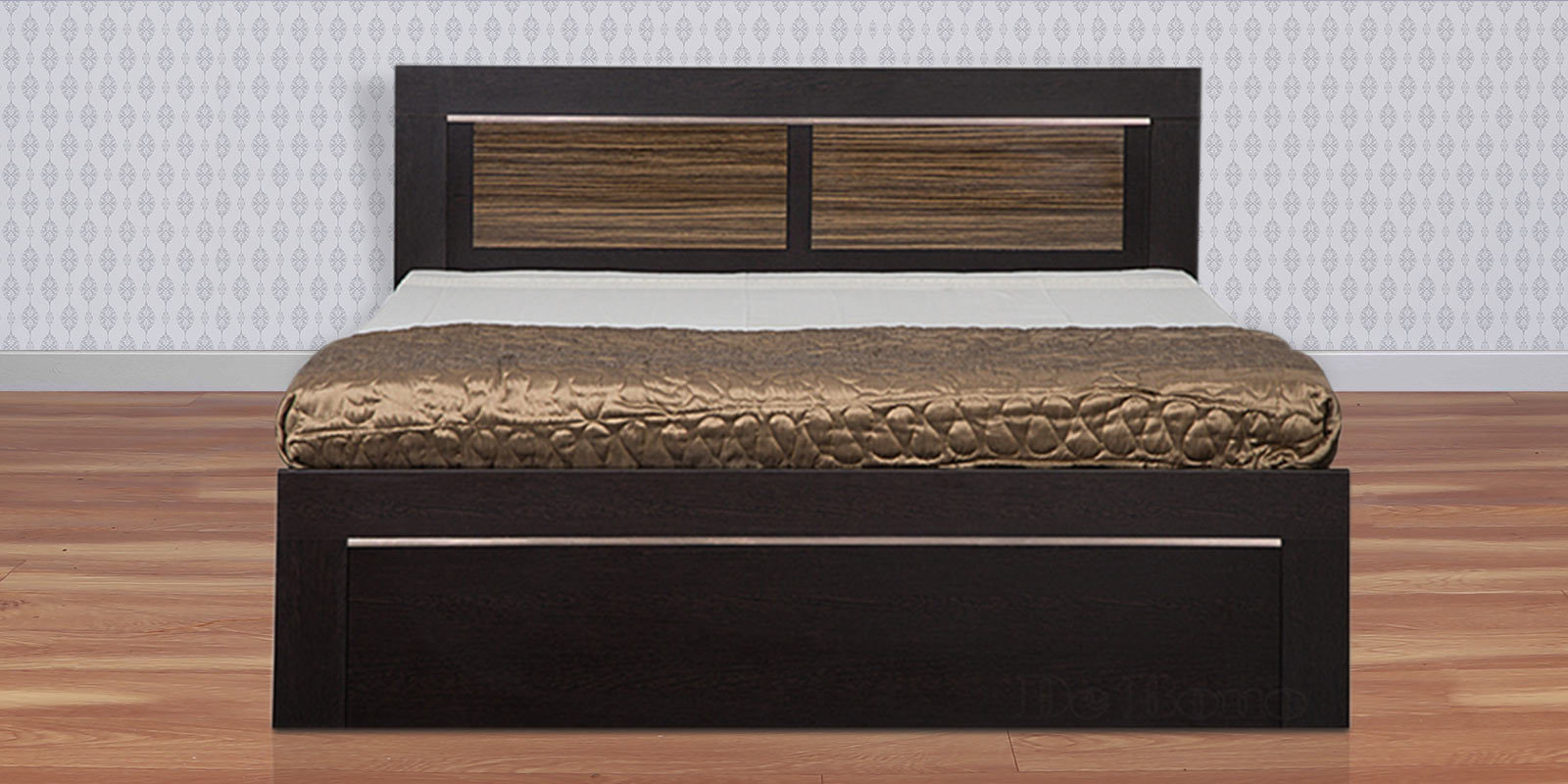 Buy Bronze King Bed with Storage in Wenge & High Gloss Zebrano Finish