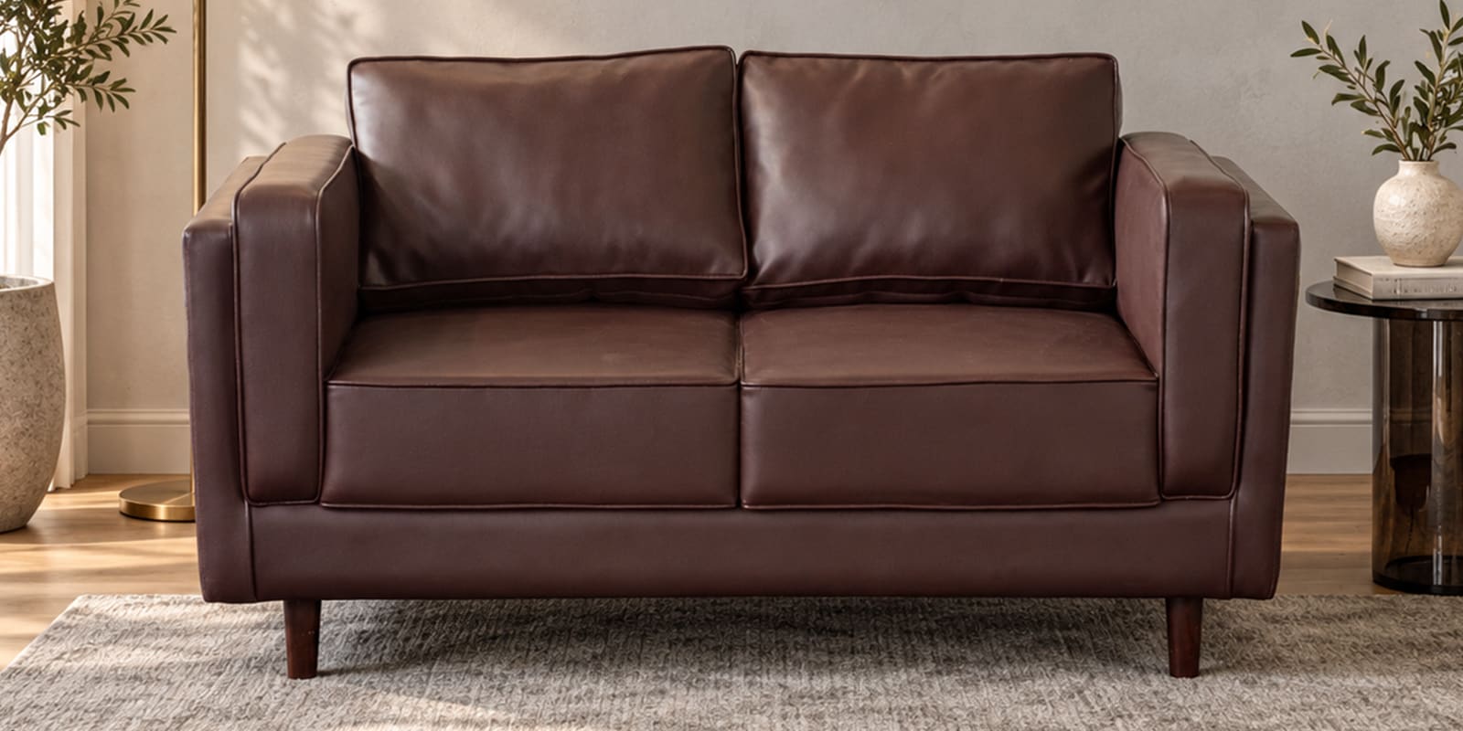 Brookly Leatherette 2 Seater Sofa In Brown Colour