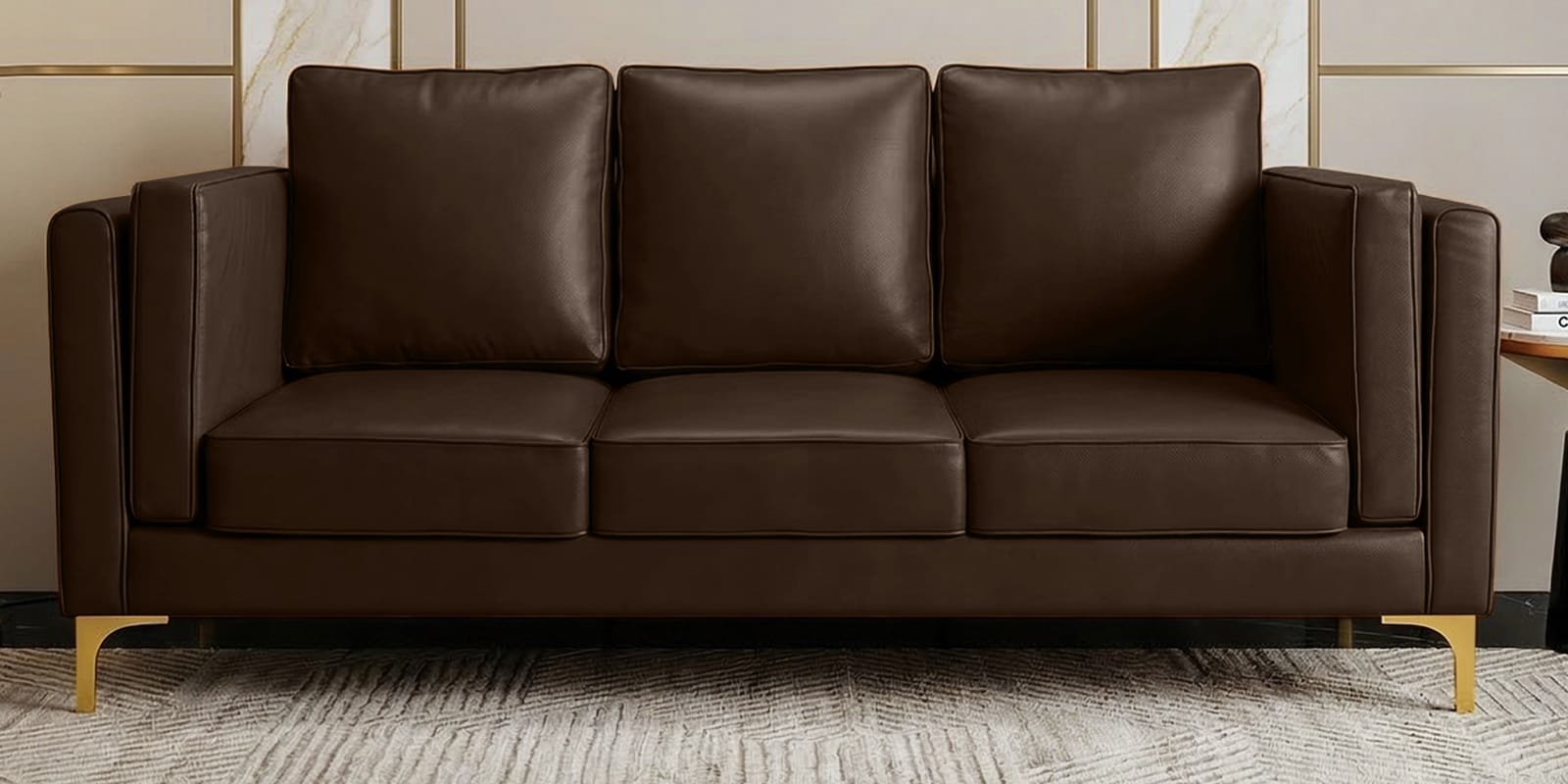 Brookly Leatherette 3 Seater Sofa In Brown Colour