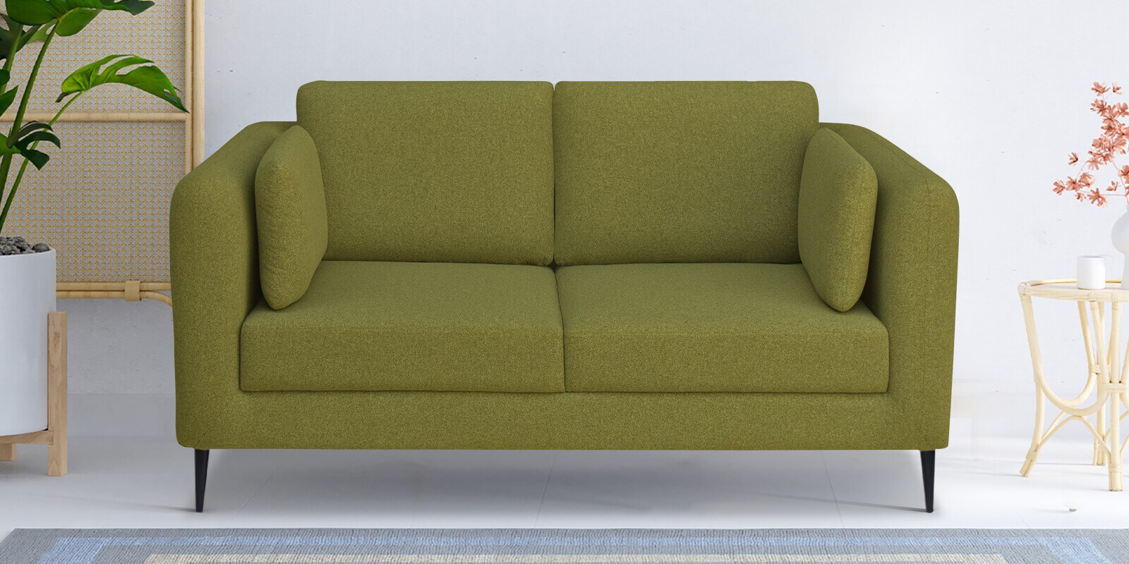 Brooks Fabric 2 Seater Sofa In Sheen Green Colour