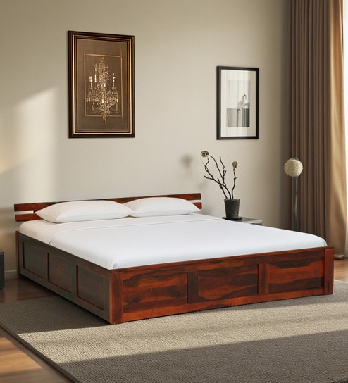 Brakel Sheesham Wood King Size Bed In Honey Oak  Finish With Hydraulic Storage