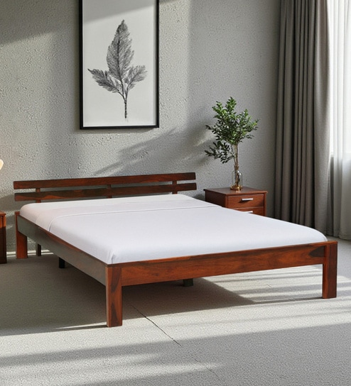 Brakel Sheesham Wood Queen Size Bed In Honey Oak  Finish