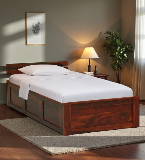 Brakel Sheesham Wood Single Bed In Honey Oak  Finish With Box Storage
