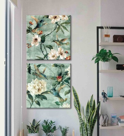 Branch Floral Multicolour Synthetic Wood Framed Canvas Art Print