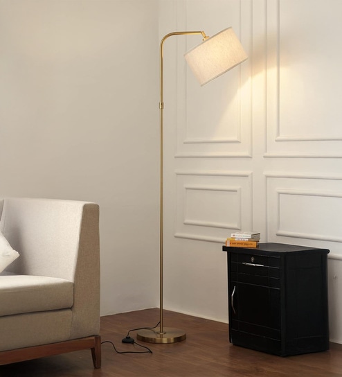 Brass Antique Finish Modern Arc Floor Lamp with Adjustable Shade 6Ft Height with 12 inches Off White Drum Lampshade