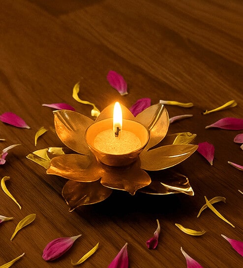 (1Pc) Gold Brass Diya For Pooja And Diwali Decoration