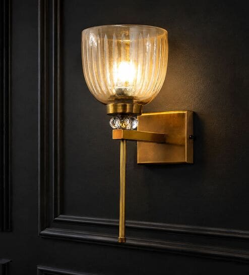 Brass Finish Ribbed Glass Wall Sconce