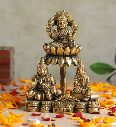 Golden Brass Lakshmi Kuber Idol Set with Yakshi
