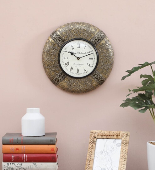 Black Engineered Wood Vintage Wall Clock