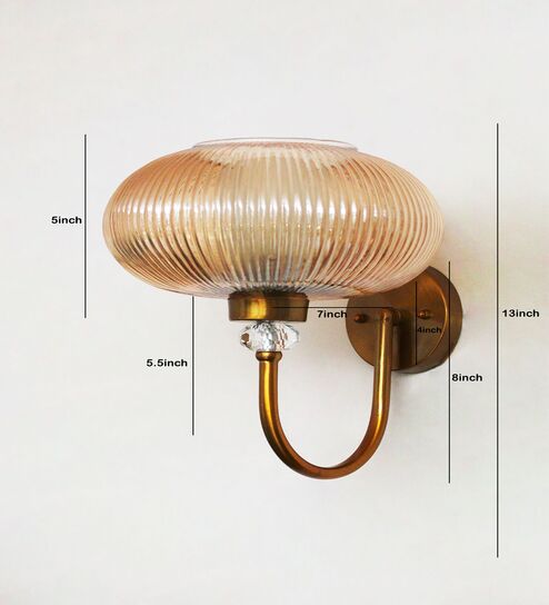 Brass Wall Sconce with Ribbed Kachori Amber Glass