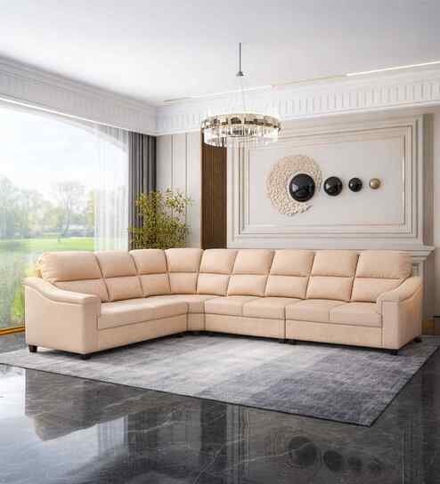 Bravelle Leatherette RHS Sectional Sofa in Cream Colour