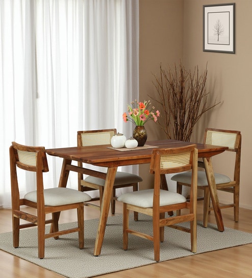Brekstad Acacia Wood 4 Seater Dining Set in Natural Finish