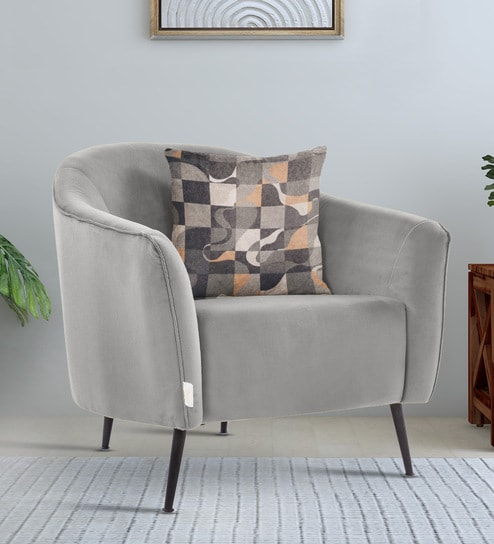 Brescia Velvet 1 Seater Sofa In Light Grey Colour