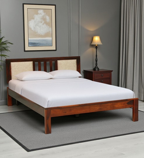 Brevik Sheesham Wood King Size Bed In Honey Oak  Finish