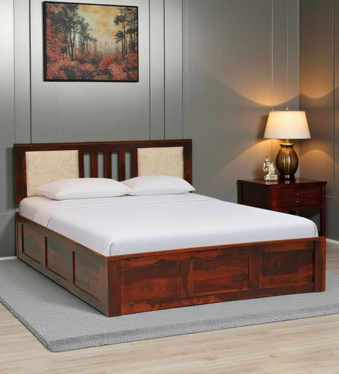 Brevik Sheesham Wood King Size Bed In Honey Oak  Finish With Box Storage