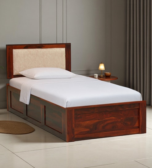 Brevik Sheesham Wood Single Bed In Honey Oak  Finish With Box Storage
