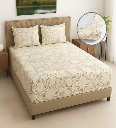 Brick Floral 400 TC Cotton Queen Size Bedsheet with 2 Pillow covers Essential Series Collection