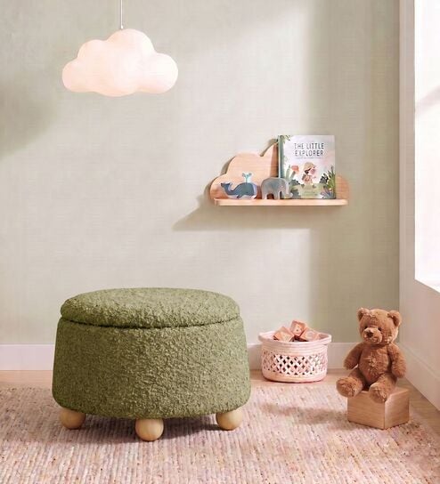 Brick Pouffe In Moss Green Colour