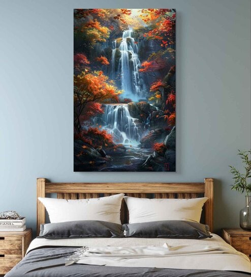 Bright Waterfall 16inx20in Gallery Wrap Canvas Painting for Living Room