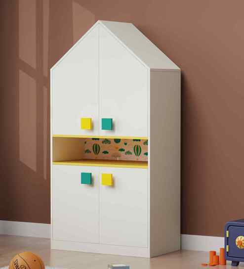 BrightBox 4 Door Wardrobe In White  Colour & Sky High Print