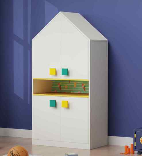 BrightBox 4 Door Wardrobe In White Colour & Summertime Print