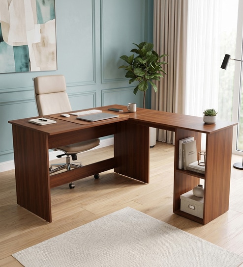 Brightmind Brown Colour Office Table In Walnut Finish