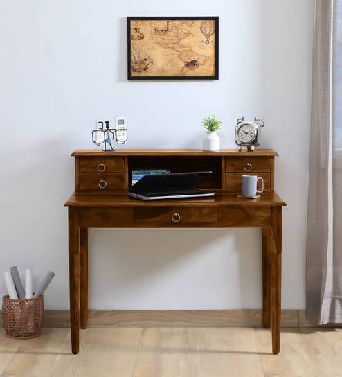 Brighton Sheesham Wood Writing Table In Provincial Teak Finish