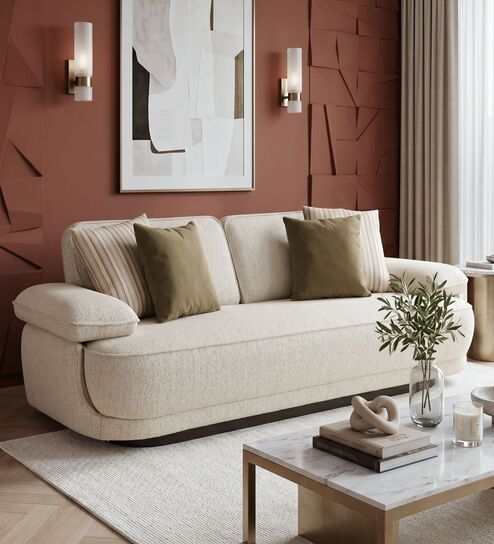 Brina Fabric 2 Seater Sofa with Adjustable Backrest in Beige Colour