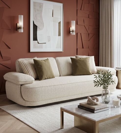 Brina Fabric 3 Seater Sofa with Adjustable Backrest in Beige Colour