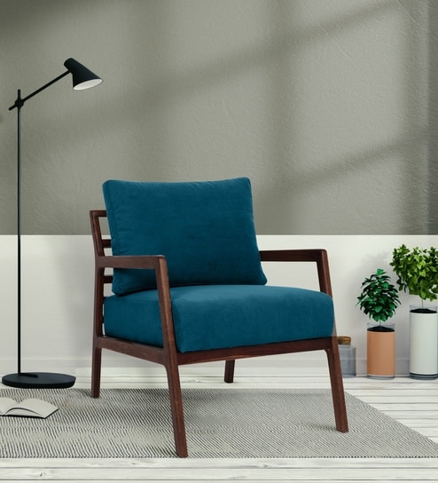 Brio Sheesham Wood Arm Chair In Blue Color