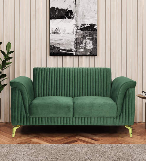 Brio Velvet 2 Seater Sofa In Textured Green Colour