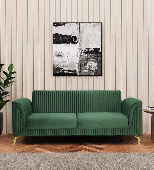Brio Velvet 3 Seater Sofa In Textured Green Colour