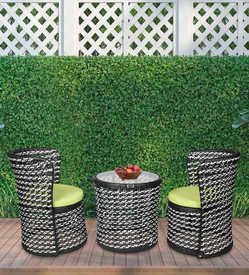 Brisbane Wicker Table And Chair Set ( With 2 Chairs ) in Black & White Dual Tone Finish